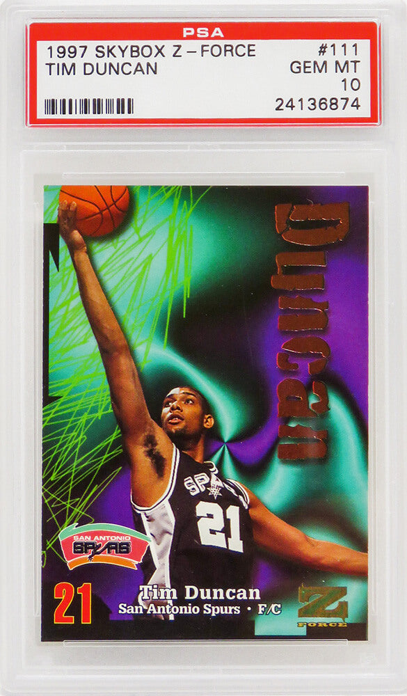 Tim Duncan (San Antonio Spurs) 1997 Skybox Z-Force Basketball #111 RC Rookie Card - PSA 10 GEM MINT