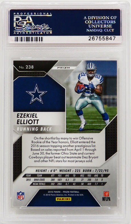 Ezekiel Elliott (Dallas Cowboys) 2016 Panini Prizm Football #238 Prizm RC Rookie Card - PSA 10 GEM MINT (Silver Label)