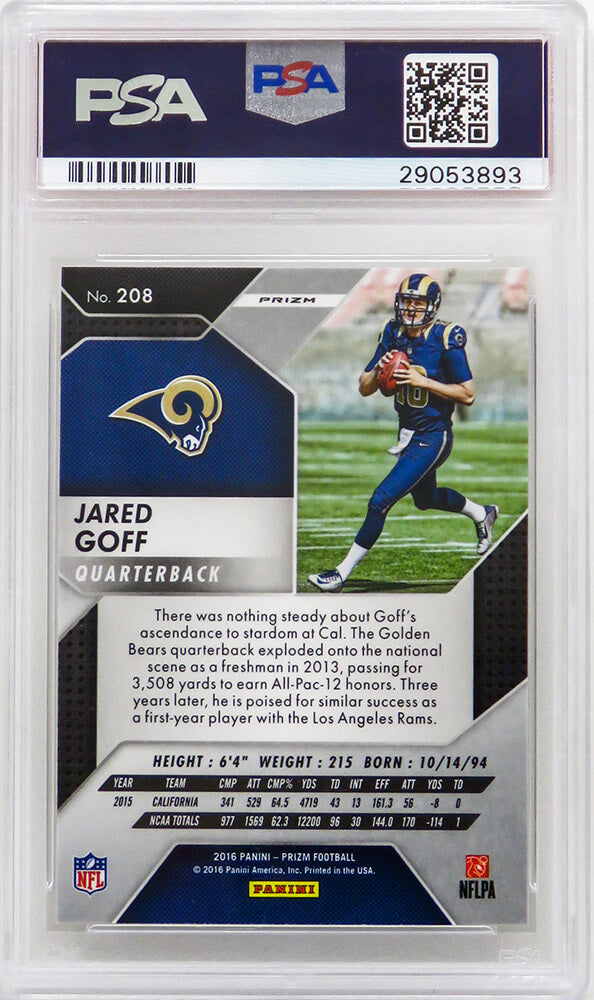 Jared Goff (Los Angeles Rams) 2016 Panini Prizm Football #208 Prizm RC Rookie Card - PSA 10 GEM MINT