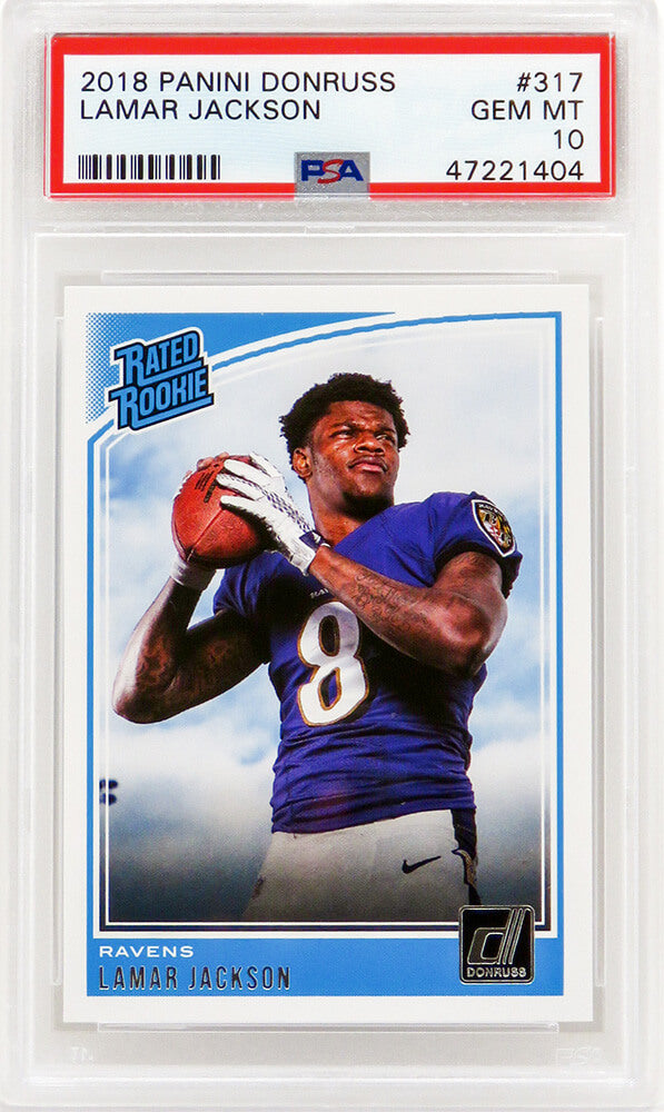 Lamar Jackson (Baltimore Ravens) 2018 Panini Donruss Football #317 RC Rookie Card - PSA 10 GEM MINT