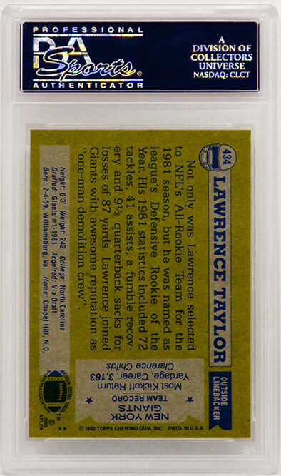 Lawrence Taylor (New York Giants) 1982 Topps Football #434 RC Rookie Card - PSA 9 MINT (B)