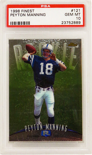 Peyton Manning (Indianapolis Colts) 1998 Topps Finest Football #121 RC Rookie Card - PSA 10 GEM MINT