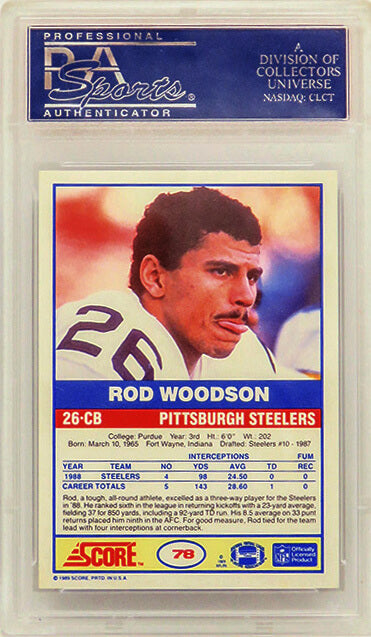 Rod Woodson (Pittsburgh Steelers) 1989 Score Football #78 RC Rookie Card - PSA 10 GEM MINT