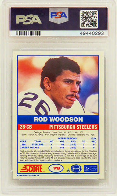 Rod Woodson (Pittsburgh Steelers) 1989 Score Football #78 RC Rookie Card - PSA 10 GEM MINT (New Label)