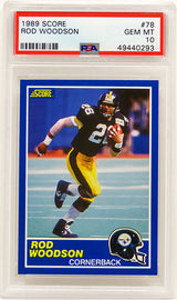Rod Woodson (Pittsburgh Steelers) 1989 Score Football #78 RC Rookie Card - PSA 10 GEM MINT (New Label)