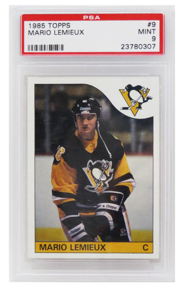 Mario Lemieux (Pittsburgh Penguins) 1985 Topps Hockey RC Rookie Card #9 - PSA 9 MINT (B)