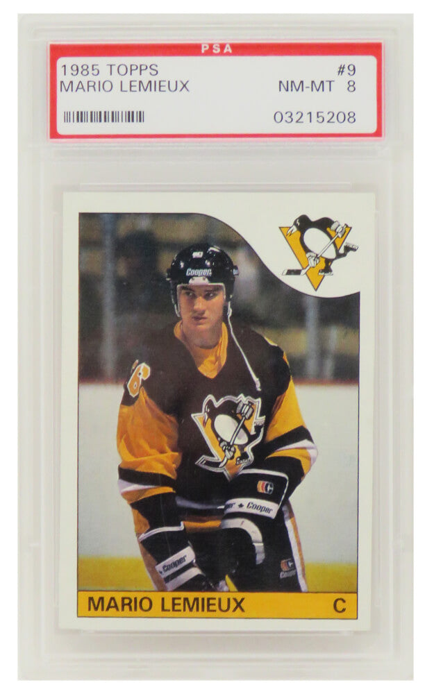 Mario Lemieux (Pittsburgh Penguins) 1985 Topps Hockey RC Rookie Card #9 - (PSA 8 NM-MT) (C.)