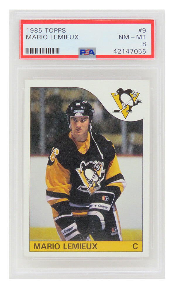 Mario Lemieux (Pittsburgh Penguins) 1985 Topps Hockey RC Rookie Card #9 - (PSA 8 NM-MT) (D)