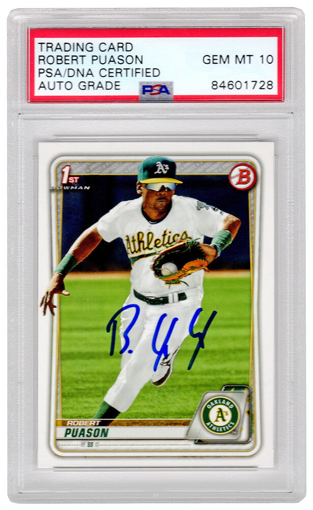 Robert Puason Signed Oakland A's 2020 Topps Bowman Baseball Rookie Card #BP-145 - (PSA/DNA / Auto Grade 10)