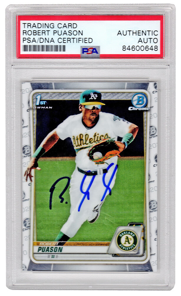 Robert Puason Signed Oakland A's 2020 Topps Bowman Chrome Baseball Rookie Card #BCP-145- (PSA/DNA Encapsulated)