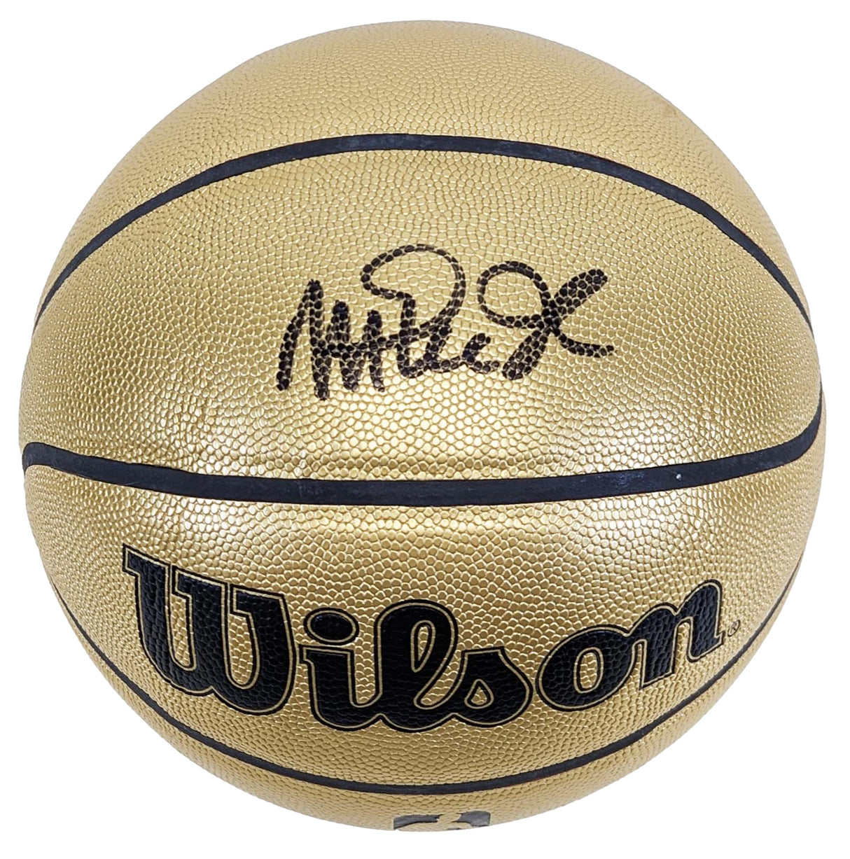 Lakers Magic Johnson Signed Gold Wilson 75th Anniversary Basketball w/case BAS W