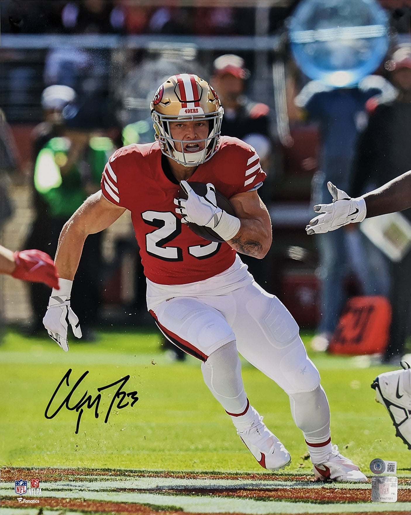 49ers Christian McCaffrey Authentic Signed 16x20 Vertical Photo BAS Witnessed