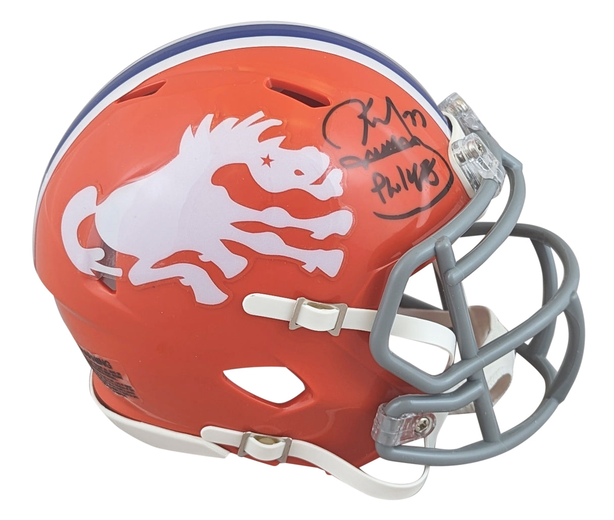 Broncos Karl Mecklenburg Signed 1966 TB Speed Mini Helmet W/ Case BAS Witnessed