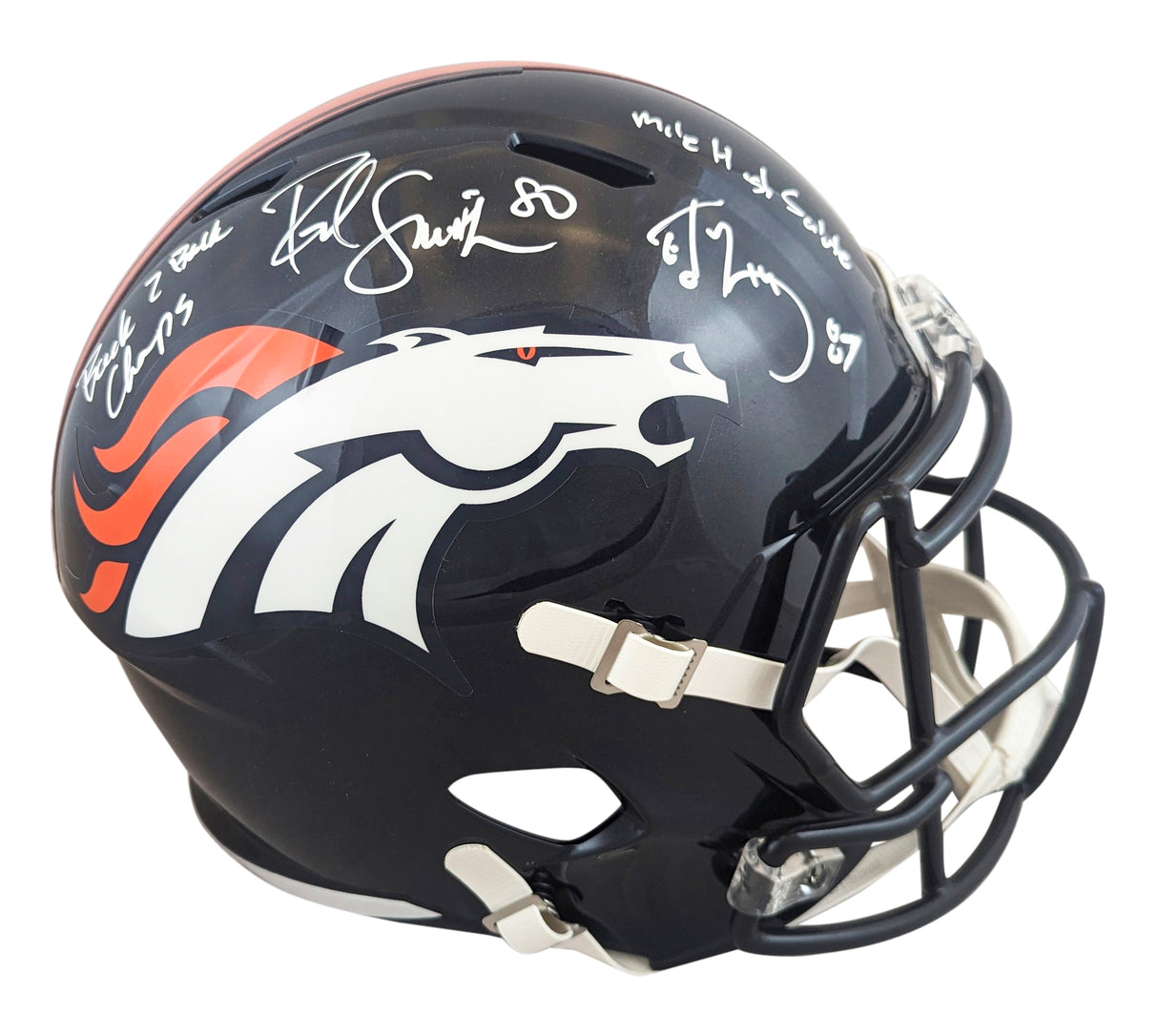 Broncos Rod Smith & Ed McCaffrey Signed Full Size Speed Rep Helmet W/ Case BAS W