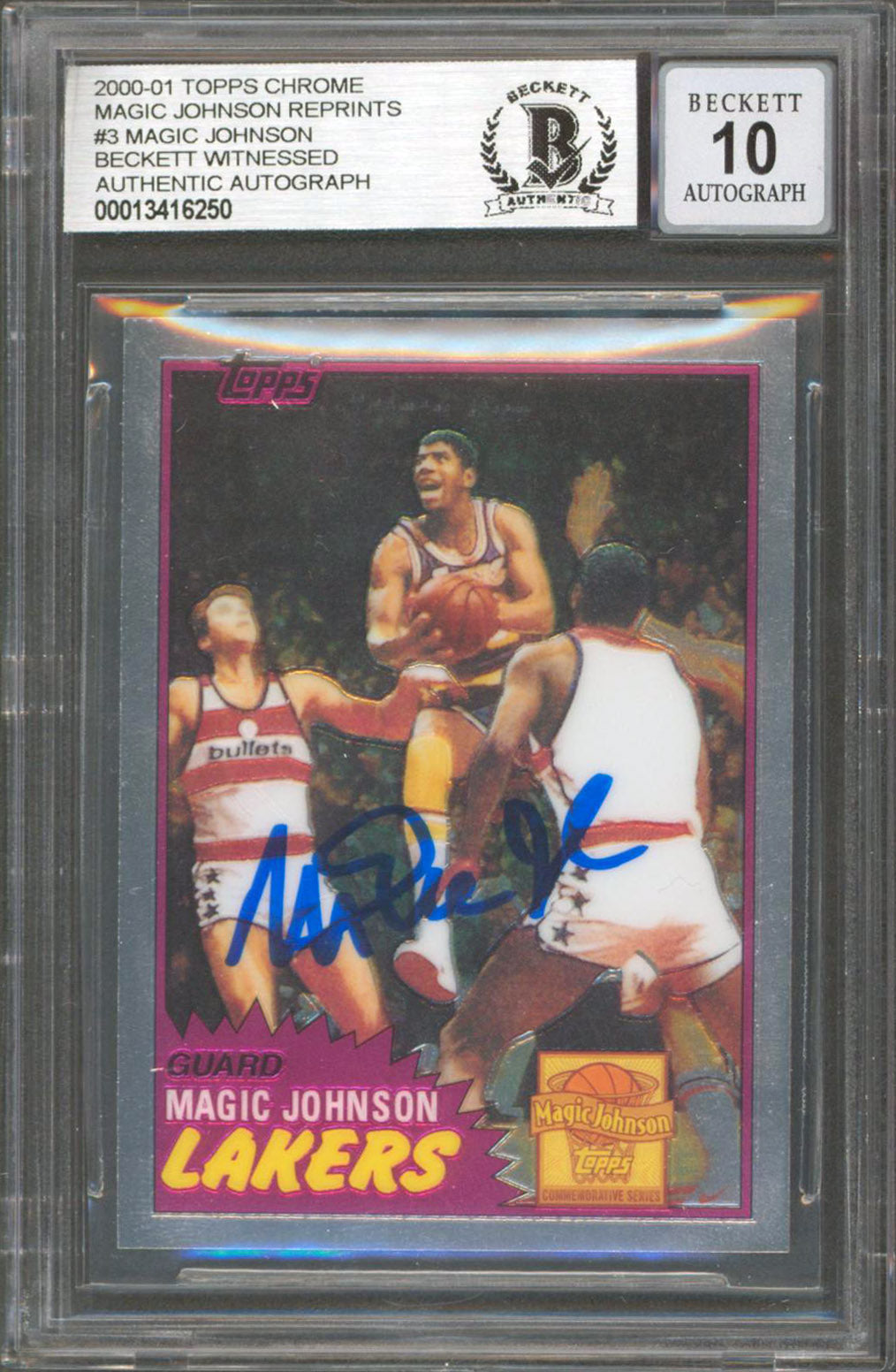 Lakers Magic Johnson Signed 2000 Topps Chrome #3 Card Auto Grade 10! BAS Slabbed