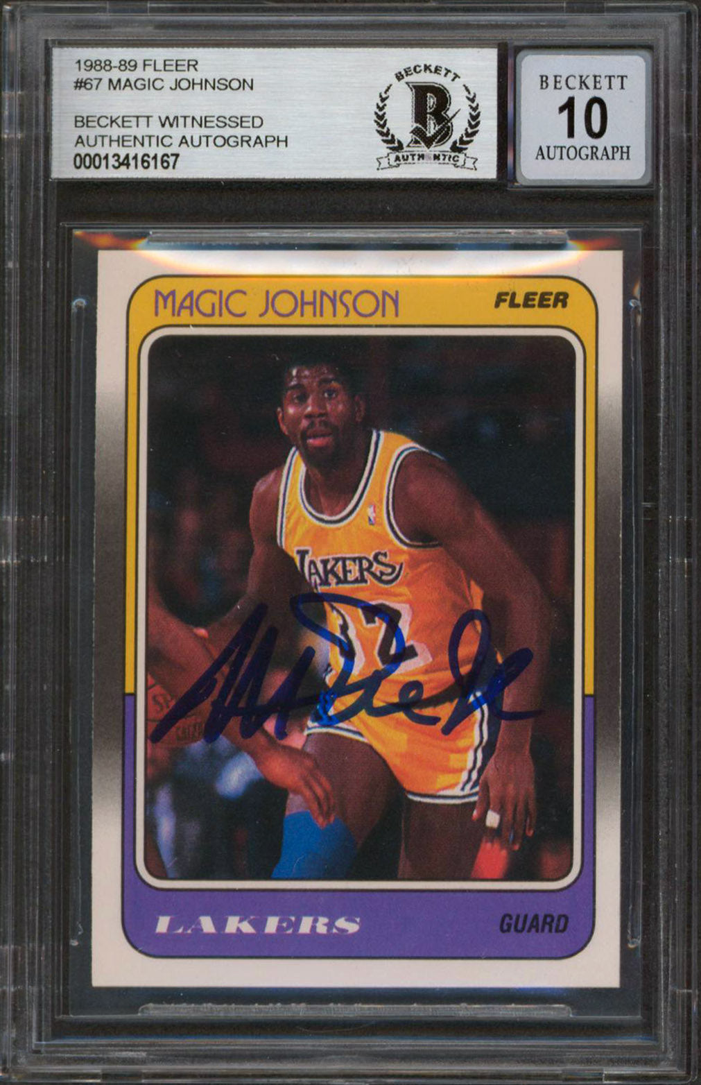 Lakers Magic Johnson Signed 1988 Fleer #67 Card Auto Graded Gem 10! BAS Slabbed