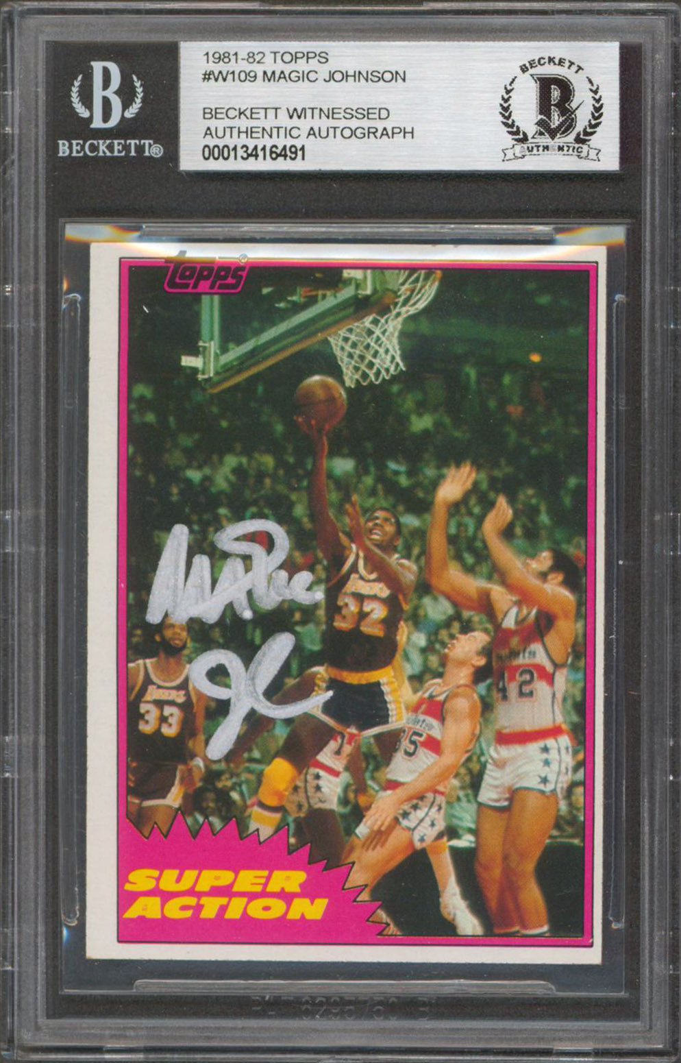 Lakers Magic Johnson Authentic Signed 1981 Topps #W109 Card BAS Slabbed