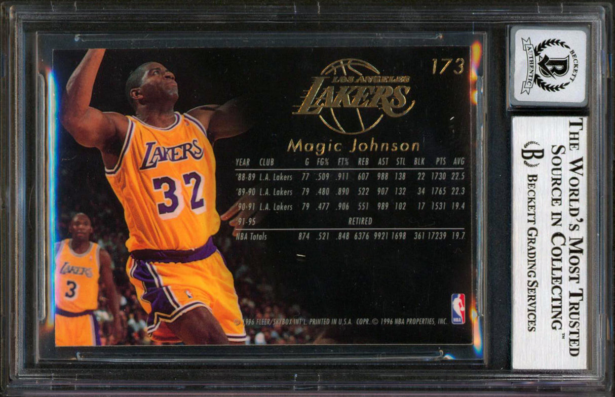 Lakers Magic Johnson Signed 1995 Flair #173 Card Auto Graded Gem 10! BAS Slabbed