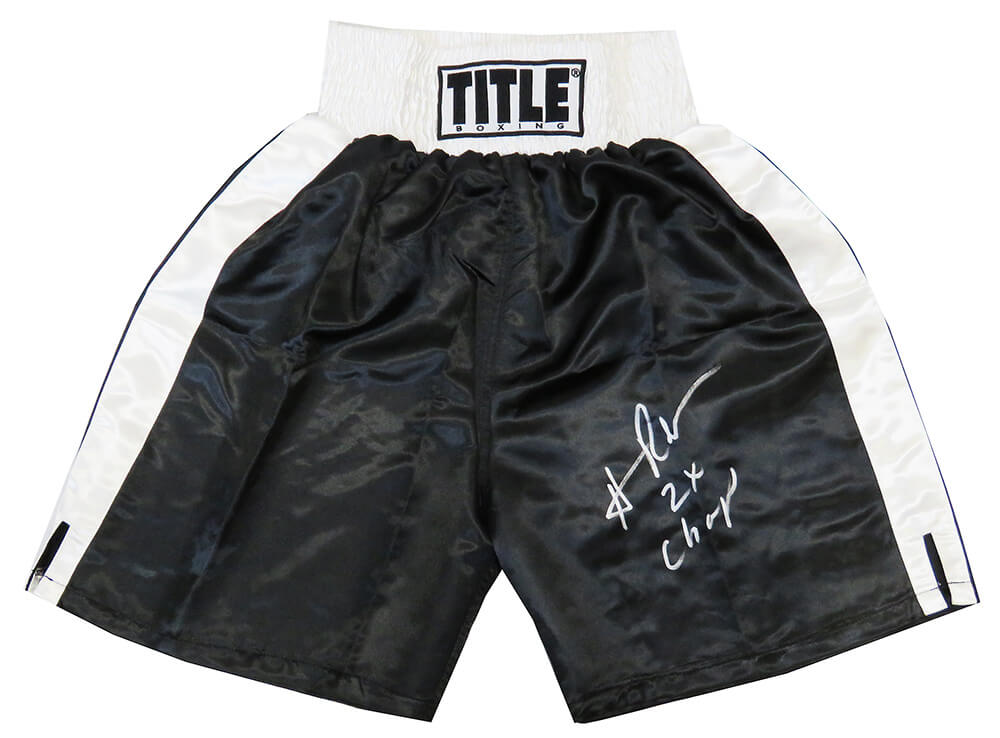 Hasim Rahman Signed Title Black With White Waist Boxing Trunks w/2x Champ