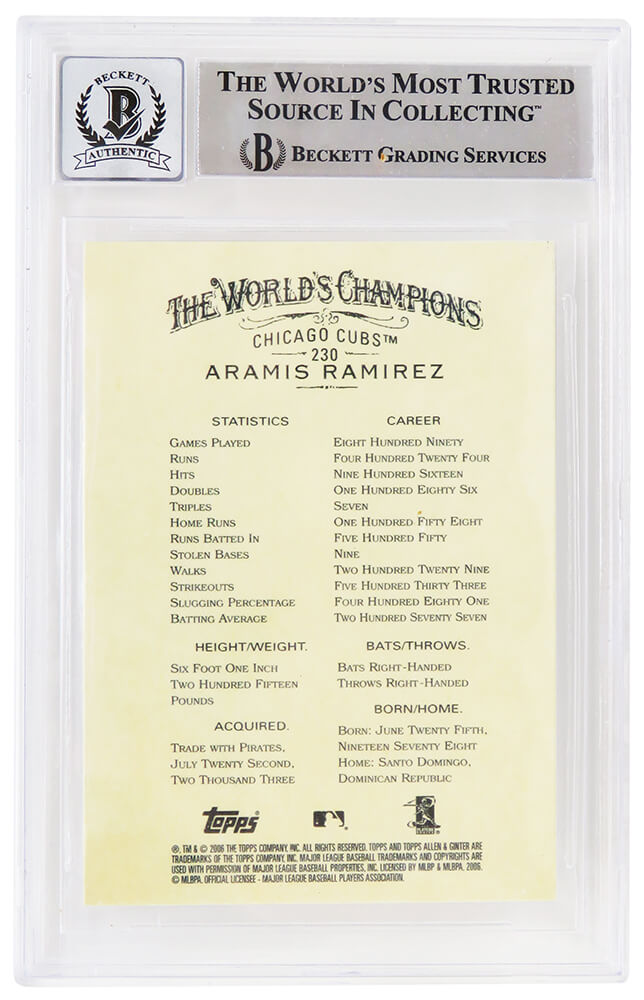 Aramis Ramirez Signed Chicago Cubs 2006 Allen & Ginter Baseball Card #230 - (Beckett - Auto Grade 10)