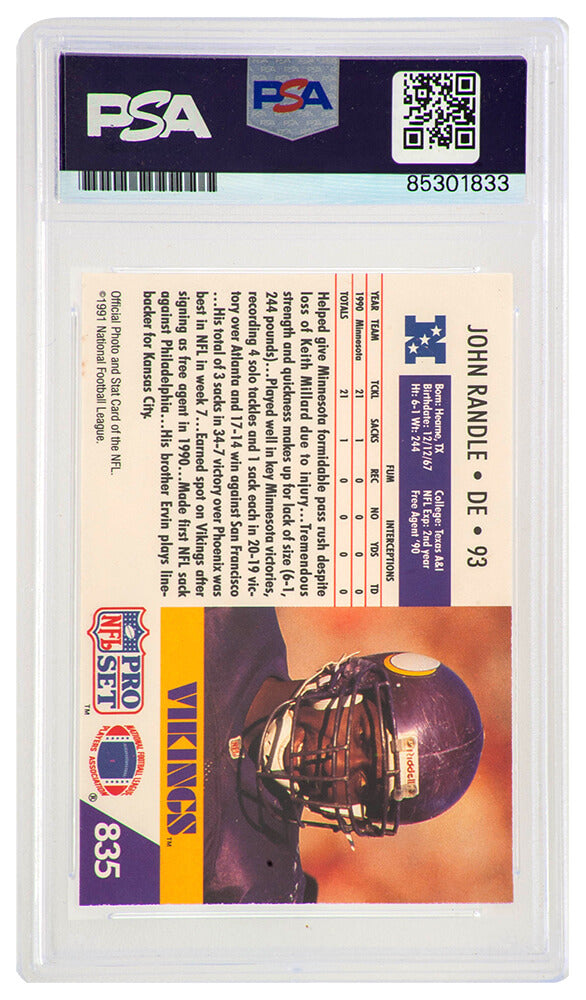 John Randle Signed Vikings 1991 Pro Set Rookie Football Card #835 - (PSA Encapsulated)