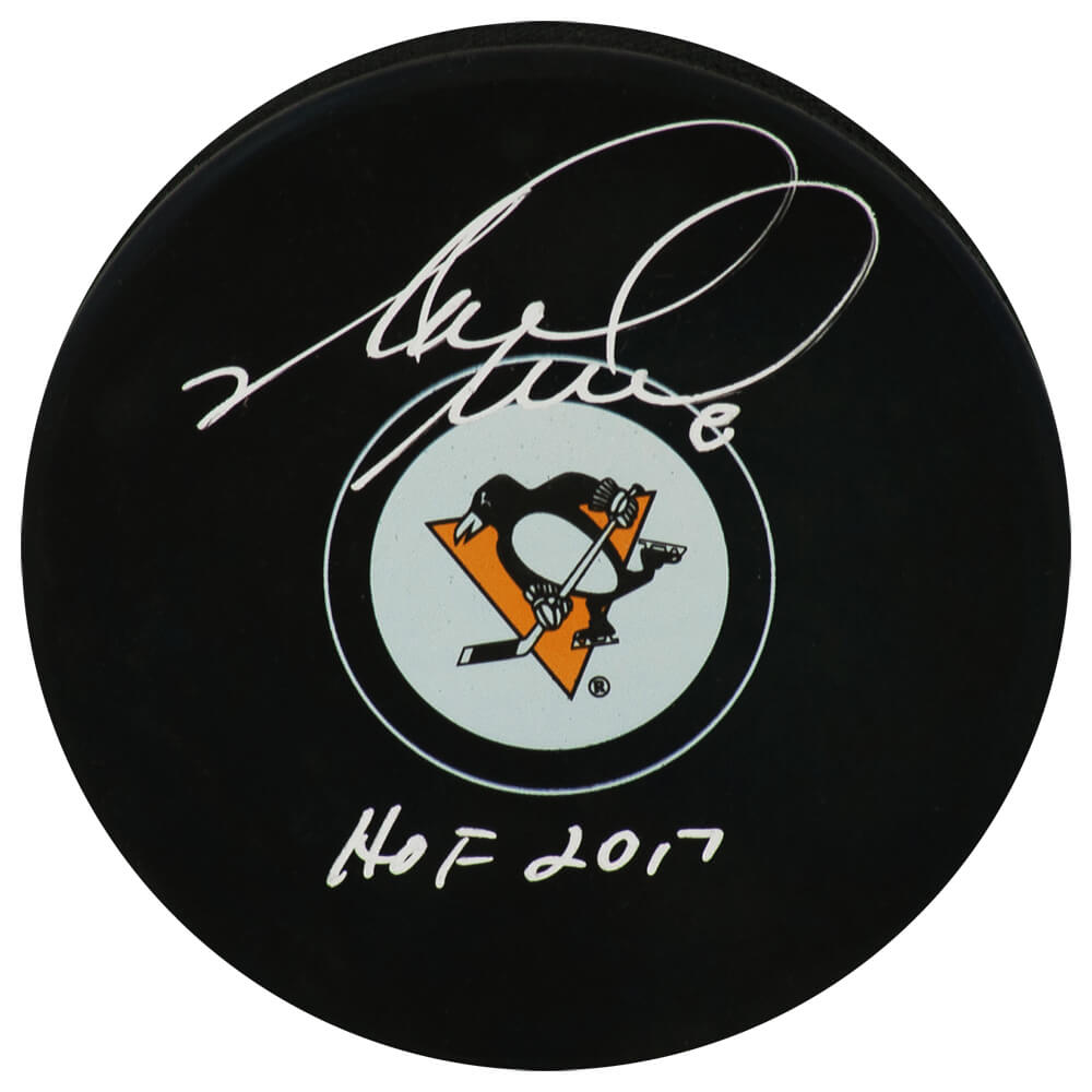 Mark Recchi Signed Pittsburgh Penguins Logo Hockey Puck w/HOF 2017