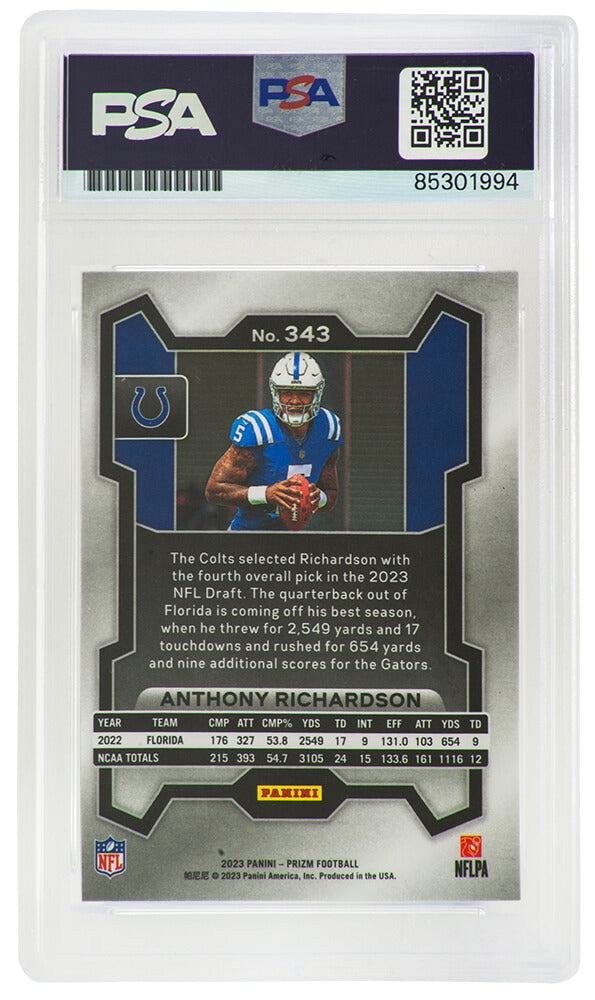 Anthony Richardson Signed Indianapolis Colts 2023 Panini Prizm Rookie Football Card #343 (PSA Encapsulated)