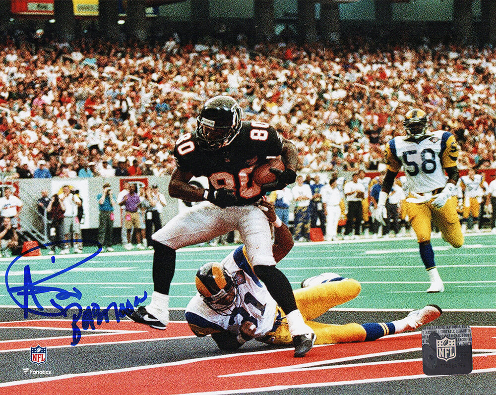 Andre Rison Signed Atlanta Falcons Touchdown Endzone Catch Action 8x10 Photo w/Bad Moon