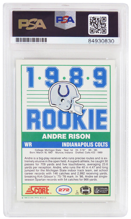 Andre Rison Signed Indianapolis Colts 1989 Score Rookie Card #272 w/Bad Moon - (PSA Encapsulated)