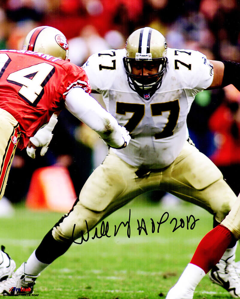 Willie Roaf Signed New Orleans Saints Action vs 49ers 8x10 Photo w/HOF 2012