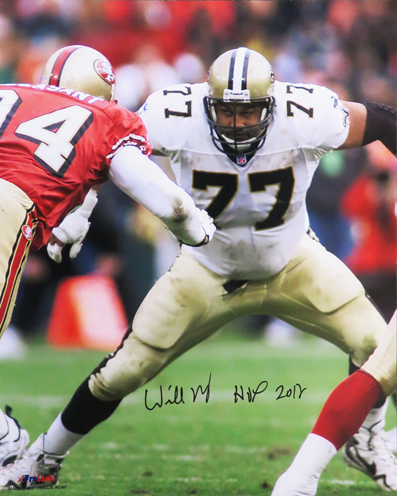 Willie Roaf Signed New Orleans Saints Action vs 49ers 16x20 Photo w/HOF 2012