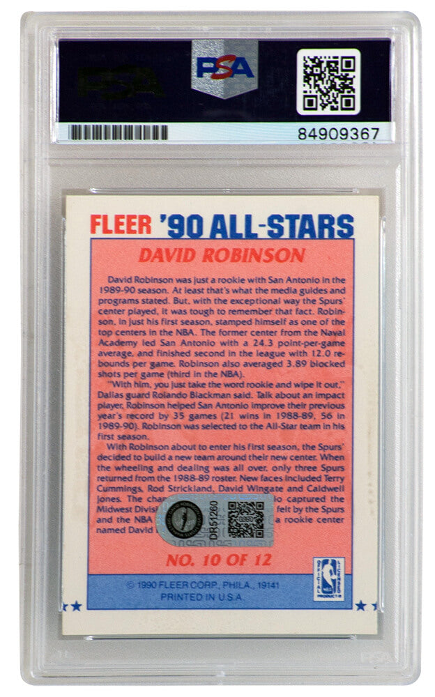 David Robinson Signed San Antonio Spurs 1990-91 Fleer All-Star Basketball Sticker Card #10 - (PSA- Auto Grade 10)