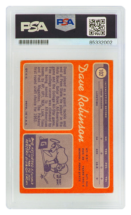 Dave Robinson Signed Green Bay Packers 1970 Topps Football Card #102 w/HOF 2013 - (PSA Encapsulated)