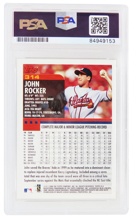 John Rocker Signed Atlanta Braves 2000 Topps Baseball Trading Card #314 - (PSA Encapsulated)