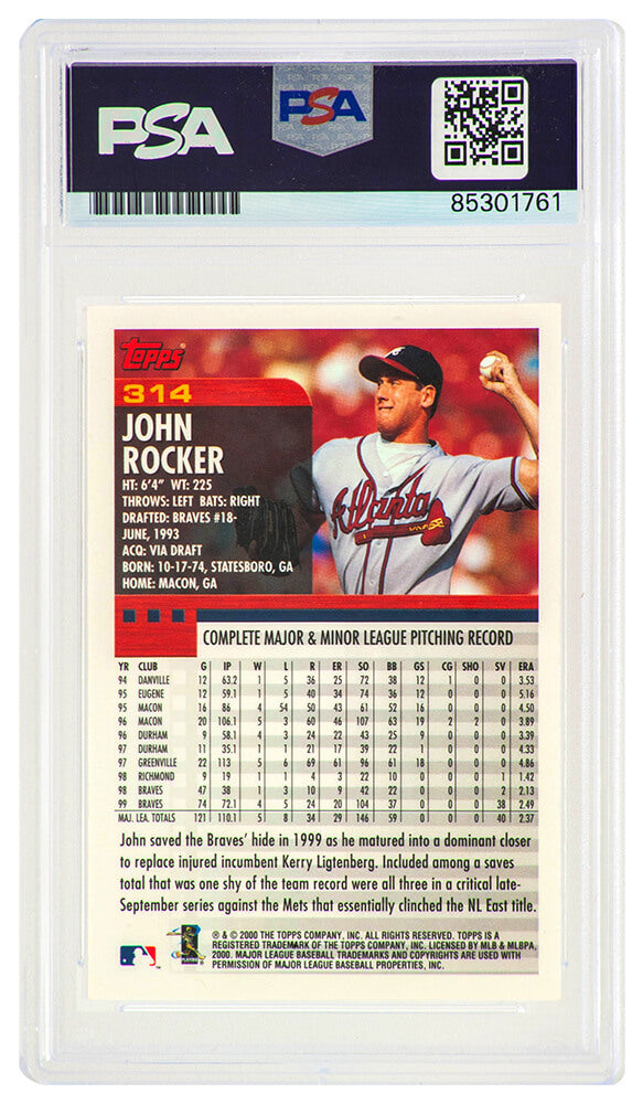 John Rocker Signed Braves 2000 Topps Baseball Card #314 - (PSA Encapsulated)