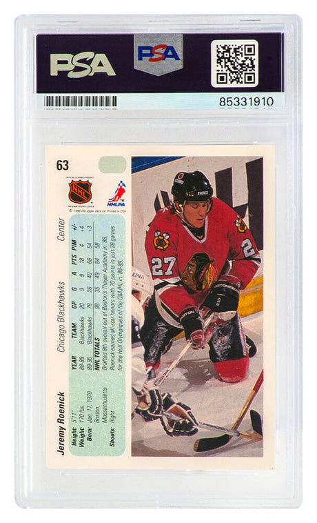 Jeremy Roenick Signed Chicago Blackhawks 1990 Upper Deck Rookie Hockey Card #63 - (PSA/DNA Encapsulated)