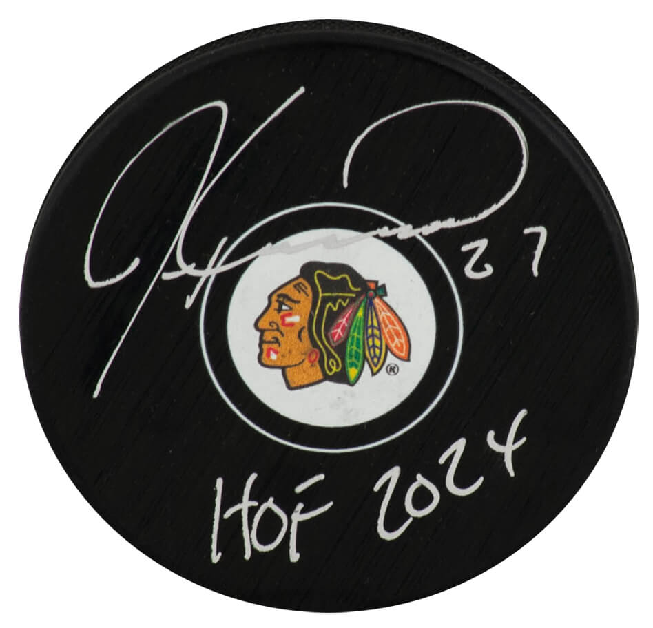 Jeremy Roenick Signed Chicago Blackhawks Logo Hockey Puck w/HOF 2024