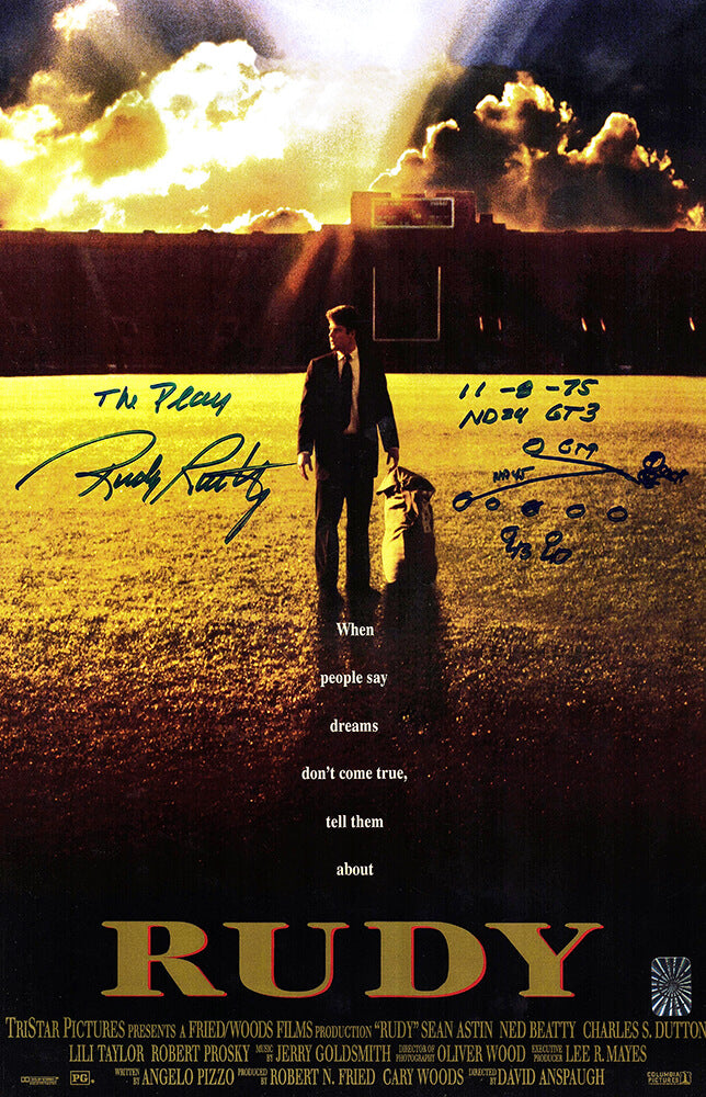 Rudy Ruettiger Signed 'Rudy' 11x17 Movie Poster w/The Play Diagram