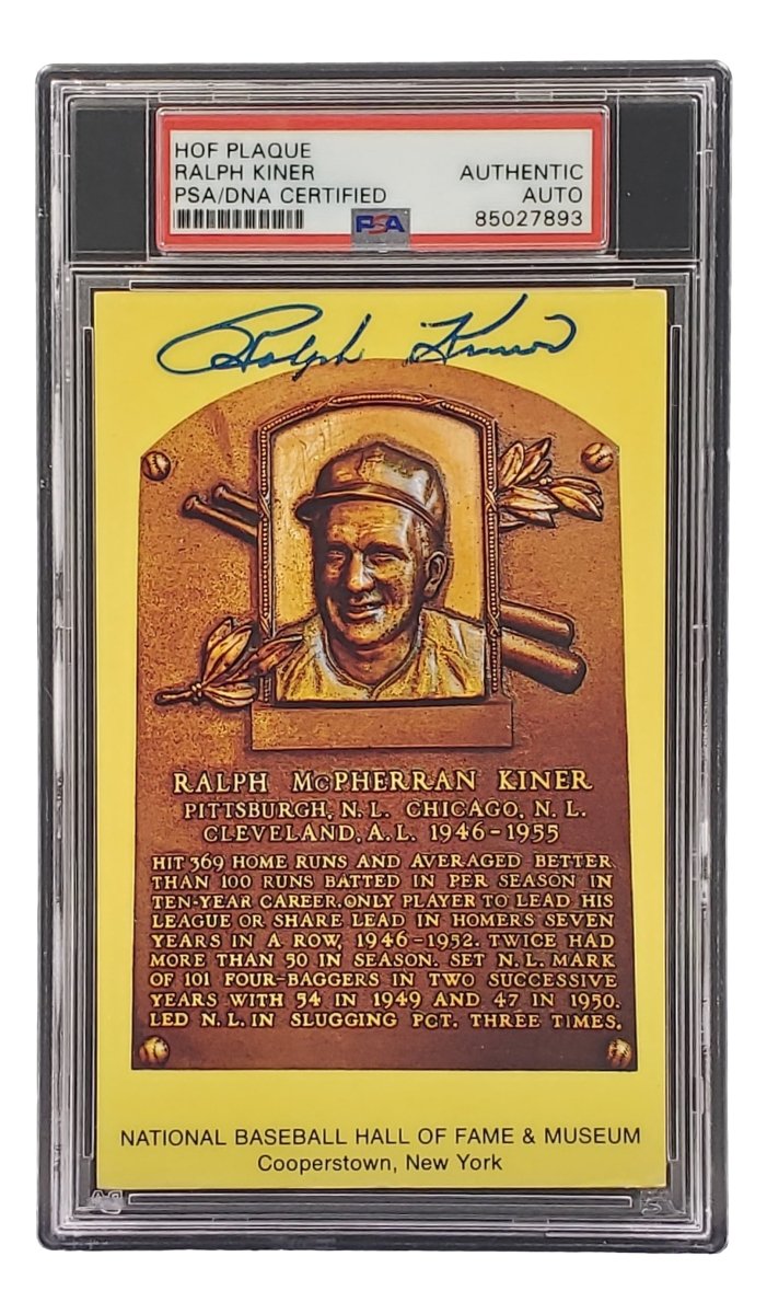 Ralph Kiner Signed 4x6 Pittsburgh Pirates HOF Plaque Card PSA/DNA 85027893 - Sports Integrity