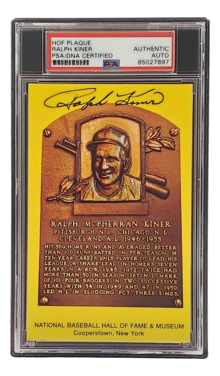 Ralph Kiner Signed 4x6 Pittsburgh Pirates HOF Plaque Card PSA/DNA 85027897 - Sports Integrity