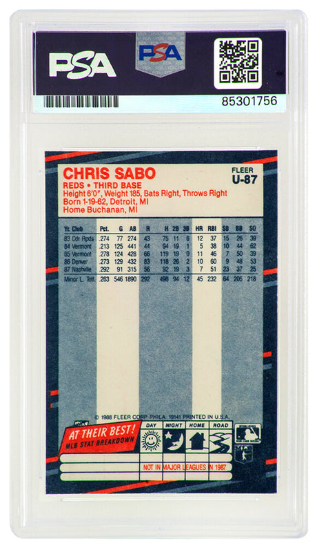 Chris Sabo Signed Reds 1988 Fleer Update Rookie Baseball Card #U-87 - (PSA Encapsulated)