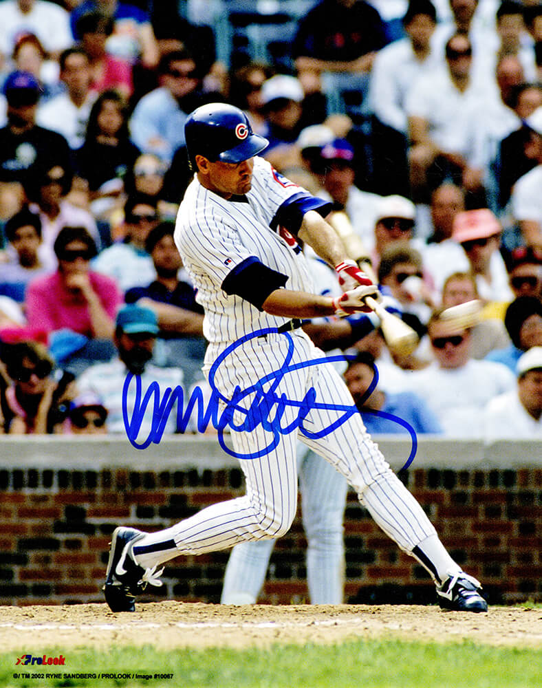 Ryne Sandberg Signed Chicago Cubs Swinging Action 8x10 Photo