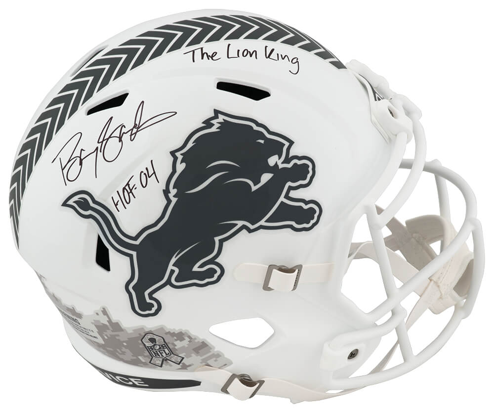 Barry Sanders Signed Detroit Lions SALUTE 2024 White Riddell Full Size Speed Replica Helmet w/HOF'04, The Lion King