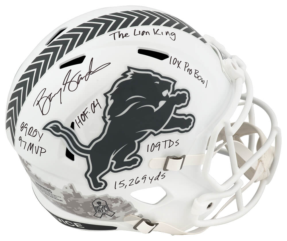 Barry Sanders Signed Detroit Lions SALUTE 2024 White Riddell Full Size Speed Replica Helmet w/7-Inscriptions