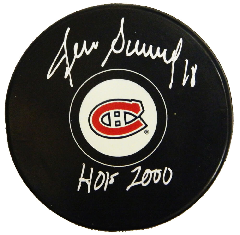 Denis Savard Signed Montreal Canadiens Team Logo Hockey Puck w/HOF 2000