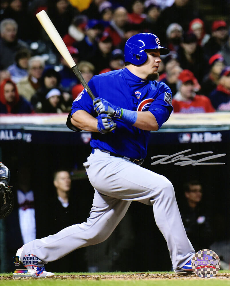 Kyle Schwarber Signed Cubs 2016 World Series Batting Action 8x10 Photo