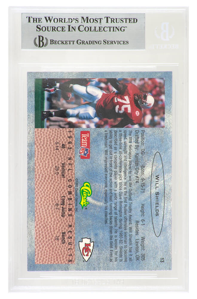 Will Shields Signed 1993 Classic Football Rookie Trading Card #13 - (Beckett Encapsulated)