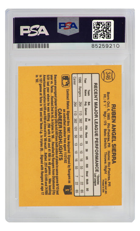 Ruben Sierra Signed Texas Rangers 1987 Donruss Rookie Baseball Trading Card #346 - (PSA Encapsulated)