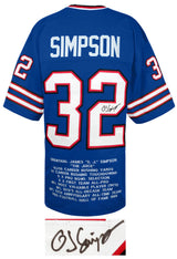 O.J. Simpson Signed Blue Throwback Embroidered Stat Custom Football Jersey - (JSA COA)