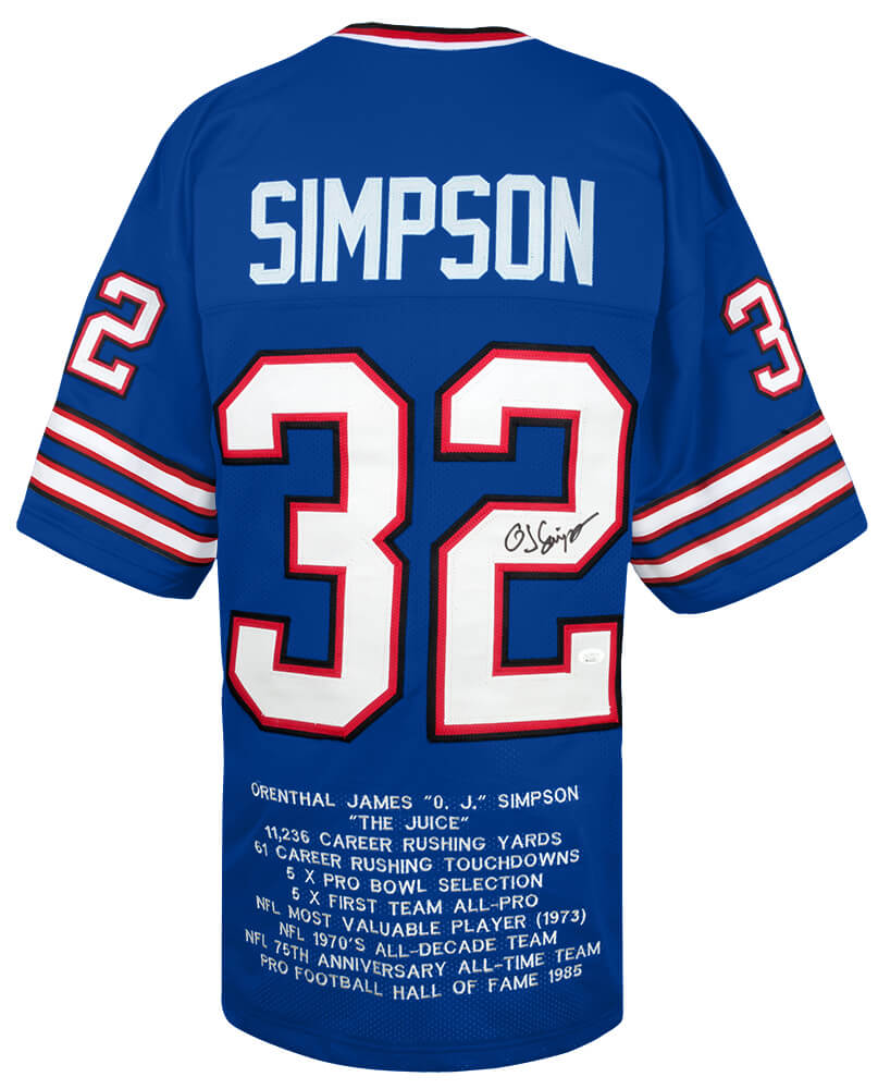 O.J. Simpson Signed Blue Throwback Embroidered Stat Custom Football Jersey - (JSA COA)